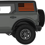 BLACK AND ORANGE AMERICAN FLAG QUARTER WINDOW DECAL FITS 2021+ FORD BRONCO 4 DOOR HARD TOP