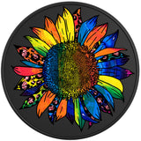 BLUE AND YELLOW RAINBOW SUNFLOWER BLACK TIRE COVER