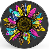 PINK AND BLUE LEOPARD SUNFLOWER BLACK CARBON FIBER TIRE COVER
