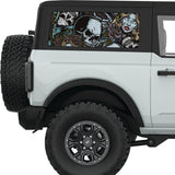 SKULLS AND ROSES QUARTER WINDOW DECAL FITS 2021+ FORD BRONCO 2 DOOR HARD TOP