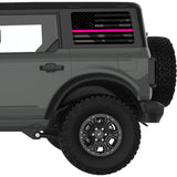 TRANSPARENT AMERICAN FLAG PINK LINE FOR BREAST CANCER QUARTER WINDOW DECAL FITS 2021+ FORD BRONCO 4 DOOR HARD TOP