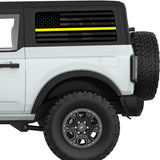 TRANSPARENT AMERICAN FLAG YELLOW LINE FOR SECURITY QUARTER WINDOW DECAL FITS 2021+ FORD BRONCO 2 DOOR HARD TOP