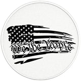 WE THE PEOPLE DISTRESSED FLAG PEARL  WHITE CARBON FIBER TIRE COVER
