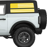 YELLOW WHITE WITH BLUE LINE AMERICAN FLAG QUARTER WINDOW DECAL FITS 2021+ FORD BRONCO 2 DOOR HARD TOP