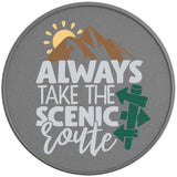 ALWAYS TAKE THE SCENIC ROUTE SILVER CARBON FIBER TIRE COVER