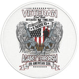 AMERICAN VETERAN WINGS AND GUNS PEARL WHITE CARBON FIBER TIRE COVER