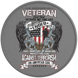AMERICAN VETERAN WINGS AND GUNS SILVER CARBON FIBER TIRE COVER