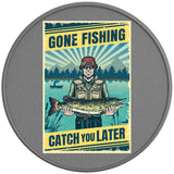 GONE FISHING CATCH YOU LATER SILVER CARBON FIBER TIRE COVER