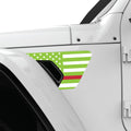 GREEN WHITE WITH RED LINE US FLAG FENDER VENT DECAL FITS 2018+ JEEP WRANGLER & GLADIATOR DRIVER SIDE