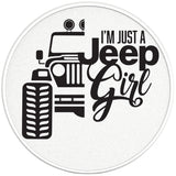 IM JUST A JEEP GIRL PEARL WHITE CARBON FIBER TIRE COVER
