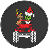 Merry Grinchmas Black Carbon Fiber Tire Cover