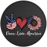 PATRIOTIC PEACE LOVE AMERICA BLACK TIRE COVER
