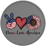 PATRIOTIC PEACE LOVE AMERICA SILVER CARBON FIBER TIRE COVER