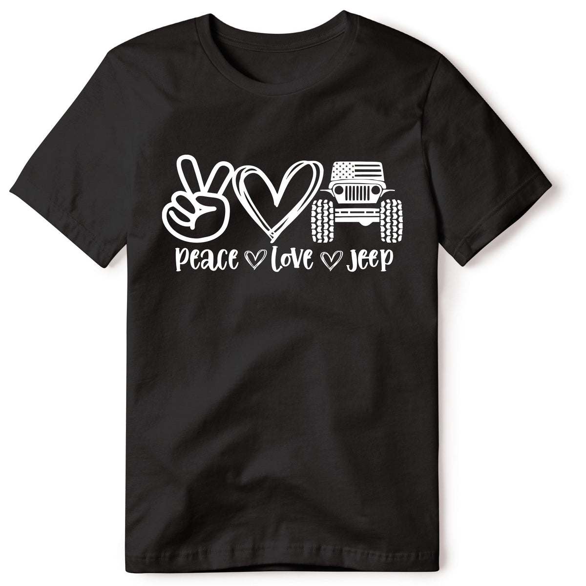 Peace Love Black T Shirt | Four Wheel Covers