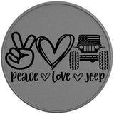 PEACE LOVE JEEP SILVER CARBON FIBER TIRE COVER