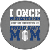 PROUD NAVY MOM SILVER CARBON FIBER TIRE COVER