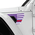 PURPLE WHITE WITH RED LINE US FLAG FENDER VENT DECAL FITS 2018+ JEEP WRANGLER & GLADIATOR DRIVER SIDE