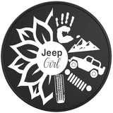 SUNFLOWER JEEP GIRL BLACK TIRE COVER