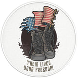 THEIR LIVES YOUR FREEDOM PEARL WHITE CARBON FIBER TIRE COVER