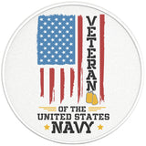 VETERAN OF THE UNITED STATES NAVY PEARL WHITE CARBON FIBER TIRE COVER