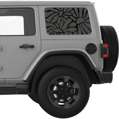 ABSTRACT FLOWERS QUARTER WINDOW DECAL FITS 2018+ JEEP WRANGLER 4 DOOR HARD TOP JLU