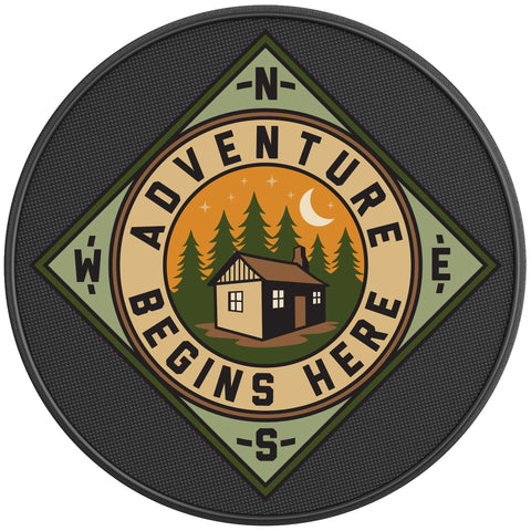 ADVENTURE BEGINS HERE BLACK CARBON FIBER TIRE COVER