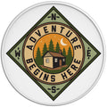 ADVENTURE BEGINS HERE WHITE TIRE COVER