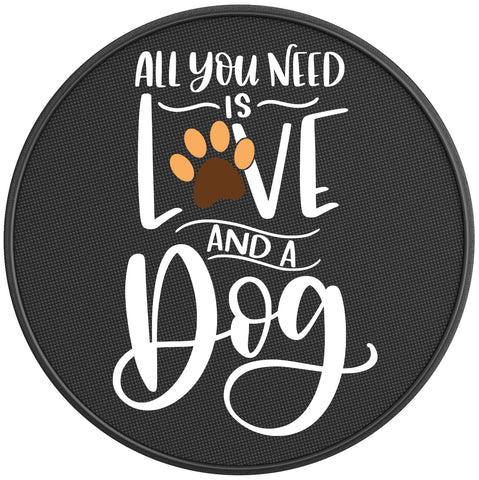 ALL YOU NEED IS LOVE AND DOGS BLACK CARBON FIBER TIRE COVER