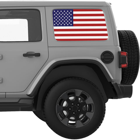 AMERICAN FLAG QUARTER WINDOW DECAL FITS 2018+ JEEP WRANGLER 4 DOOR HARD TOP JLU