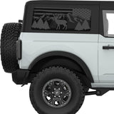 AMERICAN FLAG WITH MOUNTAINS TREES AND DEER QUARTER WINDOW DECAL FITS 2021+ FORD BRONCO 2 DOOR HARD TOP