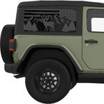 AMERICAN FLAG WITH MOUNTAINS TREES AND DEER QUARTER WINDOW DECAL FITS 2011-2018 JEEP WRANGLER 2 DOOR HARD TOP JK