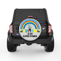 AUTISM IS MY SUPER POWER SILVER CARBON FIBER TIRE COVER
