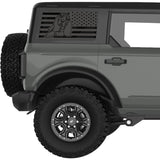 BASSET HOUND US FLAG QUARTER WINDOW DECAL FITS 2021+ FORD BRONCO 4 DOOR HARD TOP