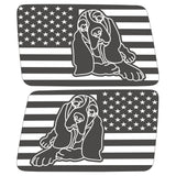 BASSET HOUND US FLAG QUARTER WINDOW DRIVER & PASSENGER DECALS