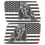 BASSET HOUND US FLAG QUARTER WINDOW DRIVER & PASSENGER DECALS