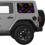 BATS AND SPIDERS COLORFUL HALLOWEEN QUARTER WINDOW DECAL FITS 2018+ JEEP WRANGLER 4 DOOR HARD TOP JLU