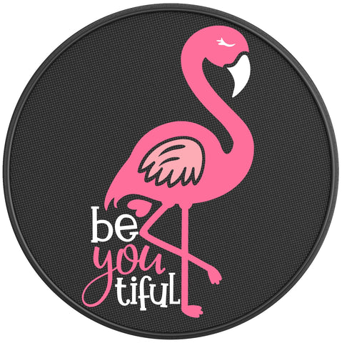 BEAUTIFUL PINK FLAMINGO BLACK CARBON FIBER TIRE COVER