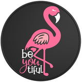 BEAUTIFUL PINK FLAMINGO BLACK TIRE COVER