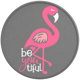BEAUTIFUL PINK FLAMINGO SILVER CARBON FIBER TIRE COVER