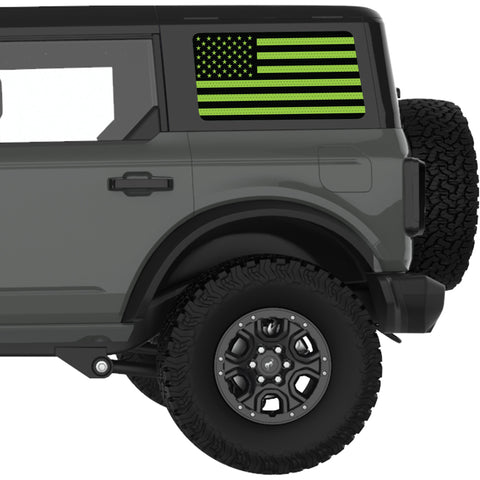 BLACK AND GREEN AMERICAN FLAG QUARTER WINDOW DECAL FITS 2021+ FORD BRONCO 4 DOOR HARD TOP
