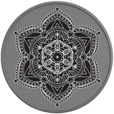 BLACK AND WHITE MANDALA SILVER CARBON FIBER TIRE COVER