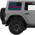BLACK BLUE WITH RED LINE AMERICAN FLAG QUARTER WINDOW DECAL FITS 2011-2018 JEEP WRANGLER 4 DOOR HARD TOP JKU