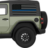 BLACK GRAY WITH BLUE LINE AMERICAN FLAG QUARTER WINDOW DECAL FITS 2018+ JEEP WRANGLER 2 DOOR HARD TOP JL