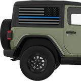 BLACK GRAY WITH BLUE LINE AMERICAN FLAG QUARTER WINDOW DECAL FITS 2011-2018 JEEP WRANGLER 2 DOOR HARD TOP JK