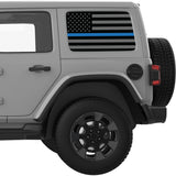 BLACK GRAY WITH BLUE LINE AMERICAN FLAG QUARTER WINDOW DECAL FITS 2018+ JEEP WRANGLER 4 DOOR HARD TOP JLU