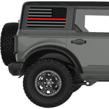 BLACK GRAY WITH RED LINE AMERICAN FLAG QUARTER WINDOW DECAL FITS 2021+ FORD BRONCO 4 DOOR HARD TOP