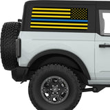 BLACK YELLOW WITH BLUE LINE AMERICAN FLAG QUARTER WINDOW DECAL FITS 2021+ FORD BRONCO 2 DOOR HARD TOP