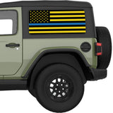 BLACK YELLOW WITH BLUE LINE AMERICAN FLAG QUARTER WINDOW DECAL FITS 2018+ JEEP WRANGLER 2 DOOR HARD TOP JL