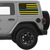 BLACK YELLOW WITH BLUE LINE AMERICAN FLAG QUARTER WINDOW DECAL FITS 2018+ JEEP WRANGLER 4 DOOR HARD TOP JLU