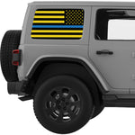 BLACK YELLOW WITH BLUE LINE AMERICAN FLAG QUARTER WINDOW DECAL FITS 2011-2018 JEEP WRANGLER 4 DOOR HARD TOP JKU